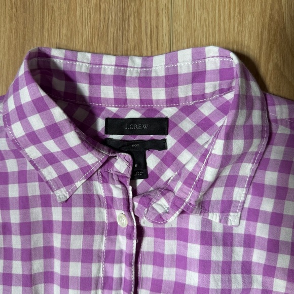 J.Crew All Cotton Button Up Boy Fit Gingham Blouse Women's Size 8 Purple White - Picture 3 of 6